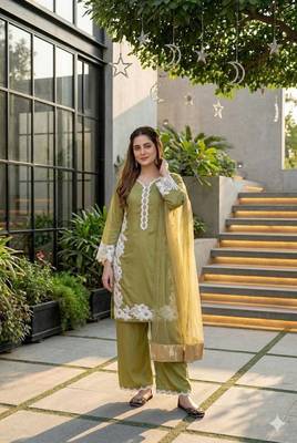 Olive Color Embroidery Work Silk Blend Salwar Suit 1