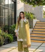 Olive Color Embroidery Work Silk Blend Salwar Suit