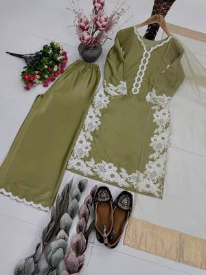 Olive Color Embroidery Work Silk Blend Salwar Suit 3