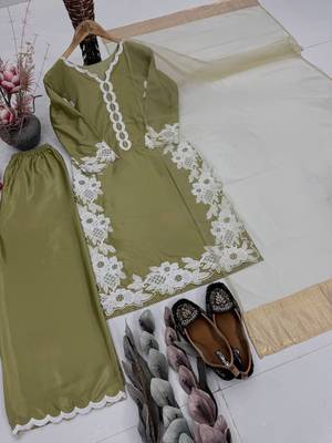 Olive Color Embroidery Work Silk Blend Salwar Suit 4