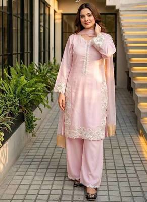 Pink Color Embroidery Work Silk Blend Salwar Suit 1