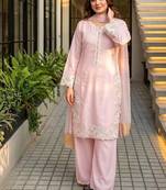 Pink Color Embroidery Work Silk Blend Salwar Suit