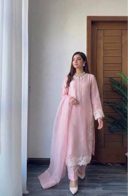 Pink Color Embroidery Work Silk Blend Salwar Suit 2