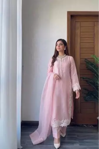 Pink Color Embroidery Work Silk Blend Salwar Suit