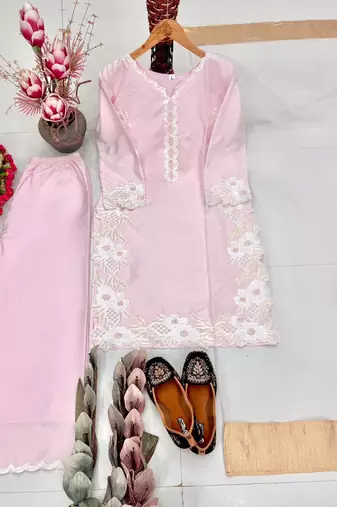 Pink Color Embroidery Work Silk Blend Salwar Suit