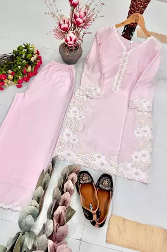 Pink Color Embroidery Work Silk Blend Salwar Suit
