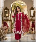 Red Color Embroidery Work Silk Blend Salwar Suit