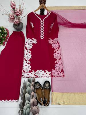 Red Color Embroidery Work Silk Blend Salwar Suit 3