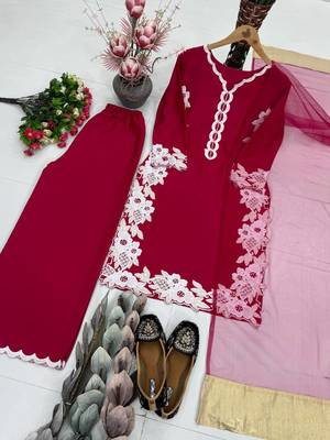 Red Color Embroidery Work Silk Blend Salwar Suit 4
