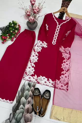 Red Color Embroidery Work Silk Blend Salwar Suit