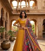 yellow color sequins thread work Chinon silk blend lehnga Choli Set