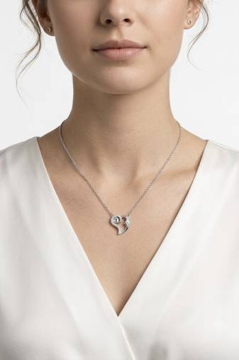 925 Sterling Silver Cubic Zirconia Open Heart  Lock Pendant Necklace Set for Women