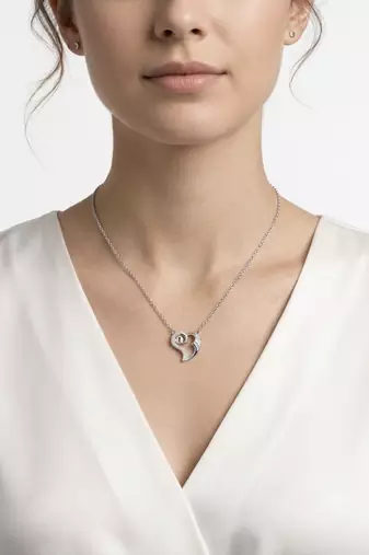 925 Sterling Silver Cubic Zirconia Open Heart  Lock Pendant Necklace Set for Women