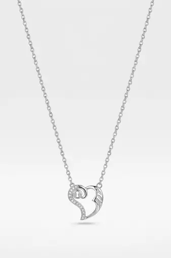 925 Sterling Silver Cubic Zirconia Open Heart  Lock Pendant Necklace Set for Women