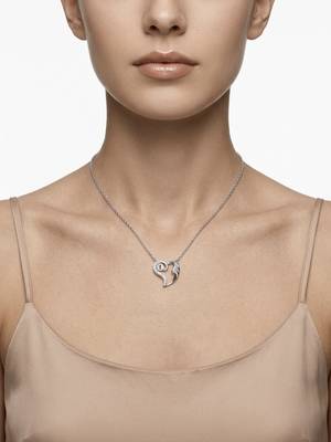 925 Sterling Silver Cubic Zirconia Open Heart  Lock Pendant Necklace Set for Women 3