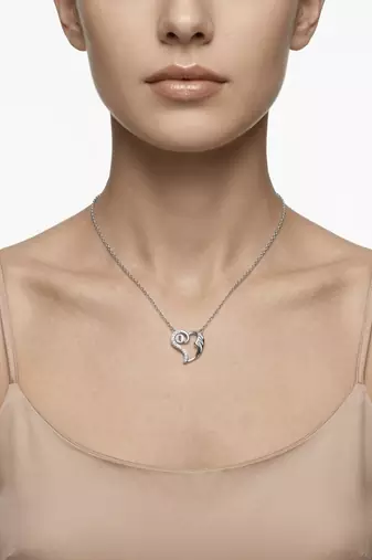 925 Sterling Silver Cubic Zirconia Open Heart  Lock Pendant Necklace Set for Women