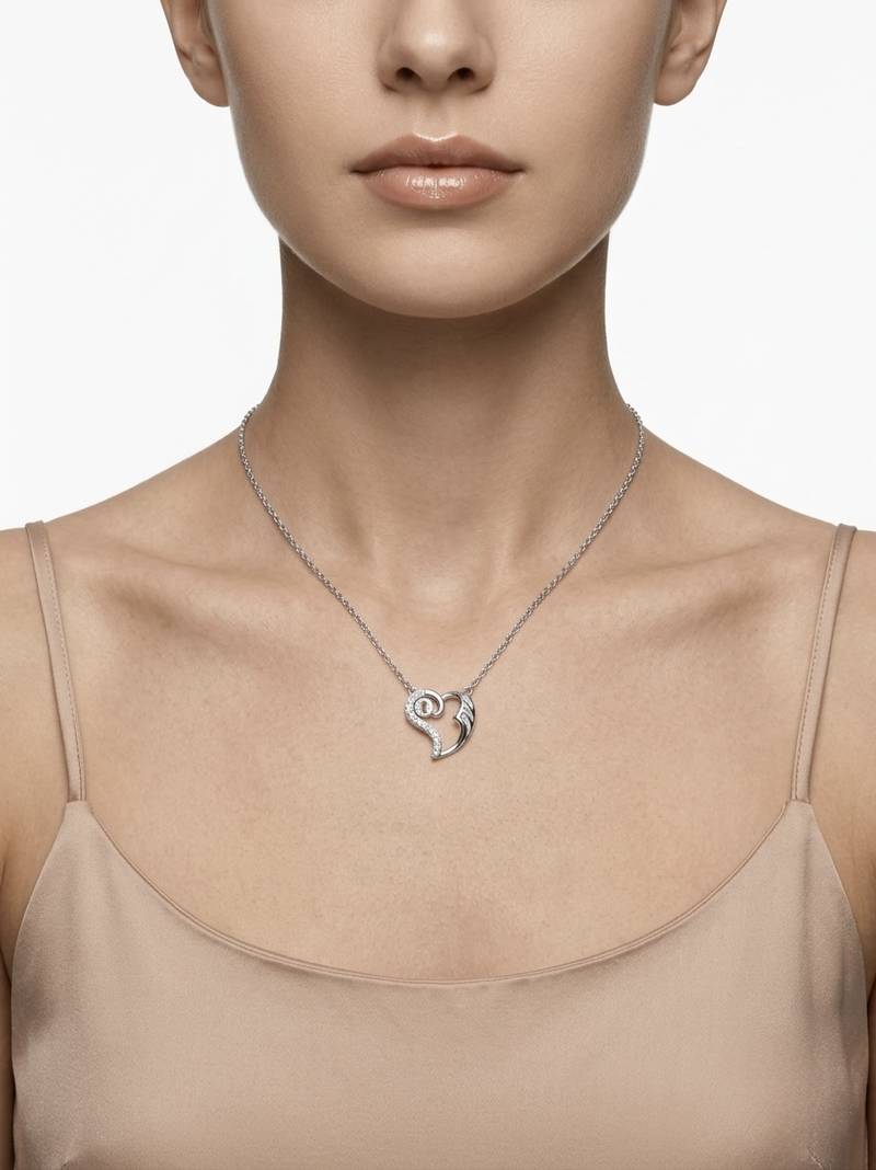 925 Sterling Silver Cubic Zirconia Open Heart  Lock Pendant Necklace Set for Women