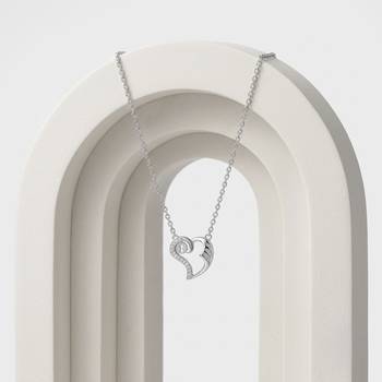 925 Sterling Silver Cubic Zirconia Open Heart  Lock Pendant Necklace Set for Women 4