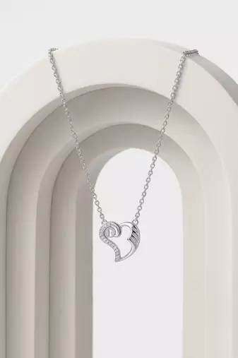 925 Sterling Silver Cubic Zirconia Open Heart  Lock Pendant Necklace Set for Women