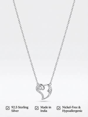 925 Sterling Silver Cubic Zirconia Open Heart  Lock Pendant Necklace Set for Women 5