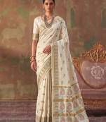 White soft silk blend printed work saree with blouse