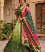 Olive Green color sequins thread work Chinon silk blend lehnga Choli Set