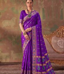 Purple soft silk blend printed work saree with blouse