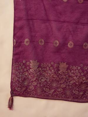 Wine embroidered roman anarkali kurta pant & banarasi jacquard dupatta set 8