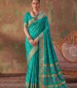 Green soft silk blend printed work saree with blouse
