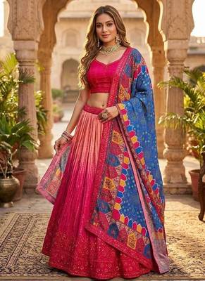 red color sequins thread work Chinon silk blend lehnga Choli Set 1