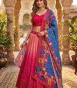 red color sequins thread work Chinon silk blend lehnga Choli Set
