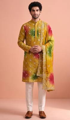 Men rangoli beads & thread work kurta set 1