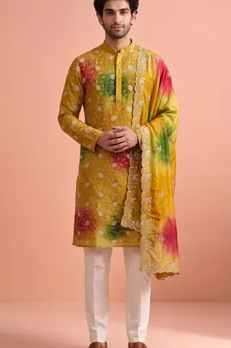 Men rangoli beads & thread work kurta set