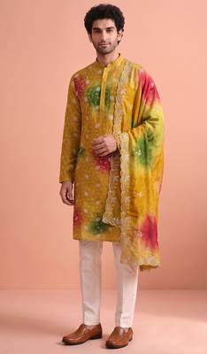 Men rangoli beads & thread work kurta set 2