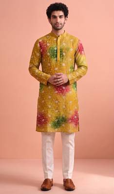 Men rangoli beads & thread work kurta set 1