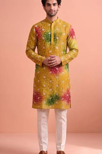 Men rangoli beads & thread work kurta set