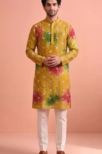 Men rangoli beads & thread work kurta set