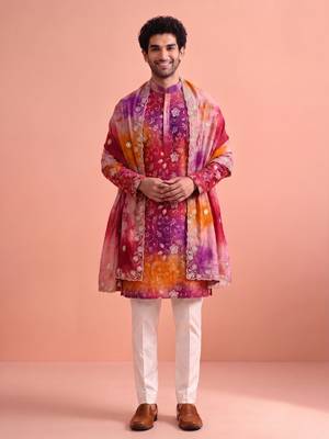 Men rangoli beads & thread work kurta set 1