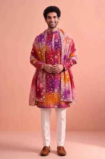 Men rangoli beads & thread work kurta set