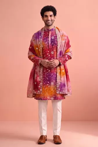 Men rangoli beads & thread work kurta set