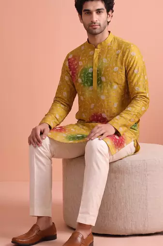 Men rangoli beads & thread work kurta set
