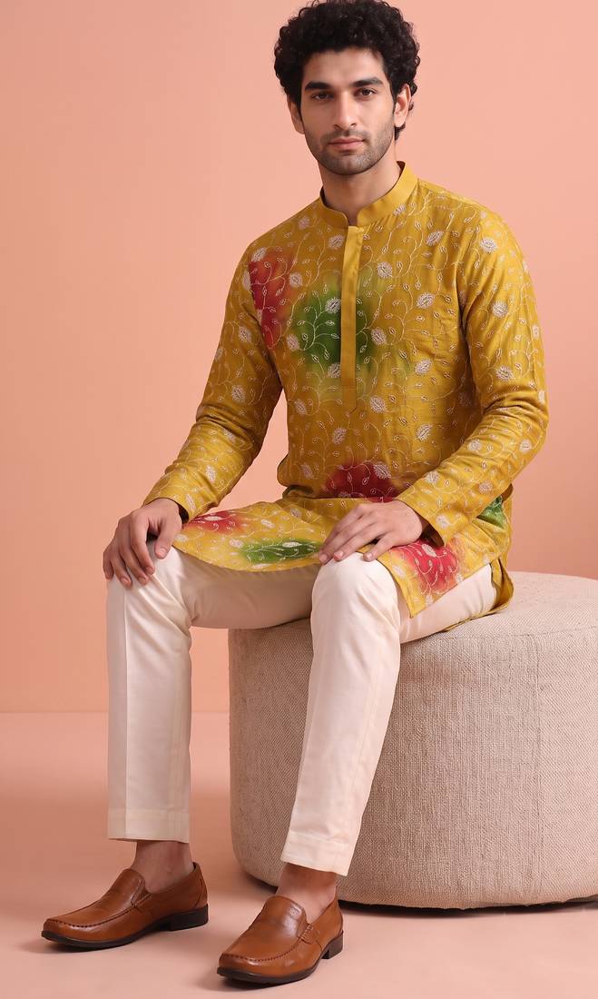 Men rangoli beads & thread work kurta set