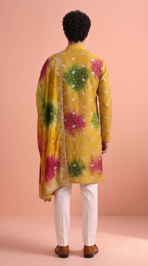 Men rangoli beads & thread work kurta set