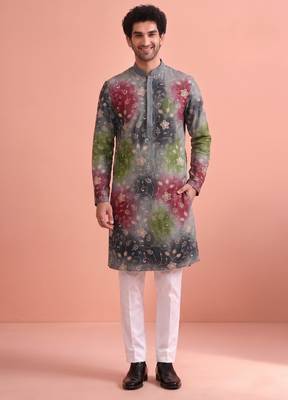Men rangoli beads & thread work kurta set 1
