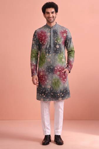 Men rangoli beads & thread work kurta set