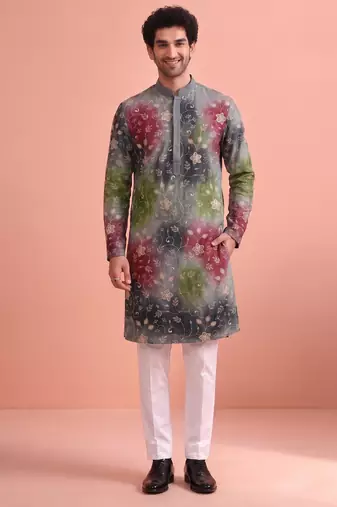 Men rangoli beads & thread work kurta set