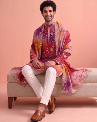 Men rangoli beads & thread work kurta set 2