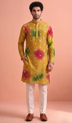 Men rangoli beads & thread work kurta set 3