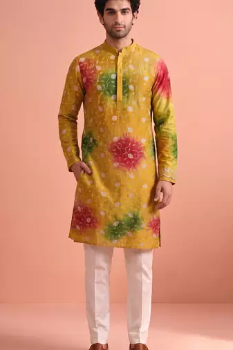Men rangoli beads & thread work kurta set