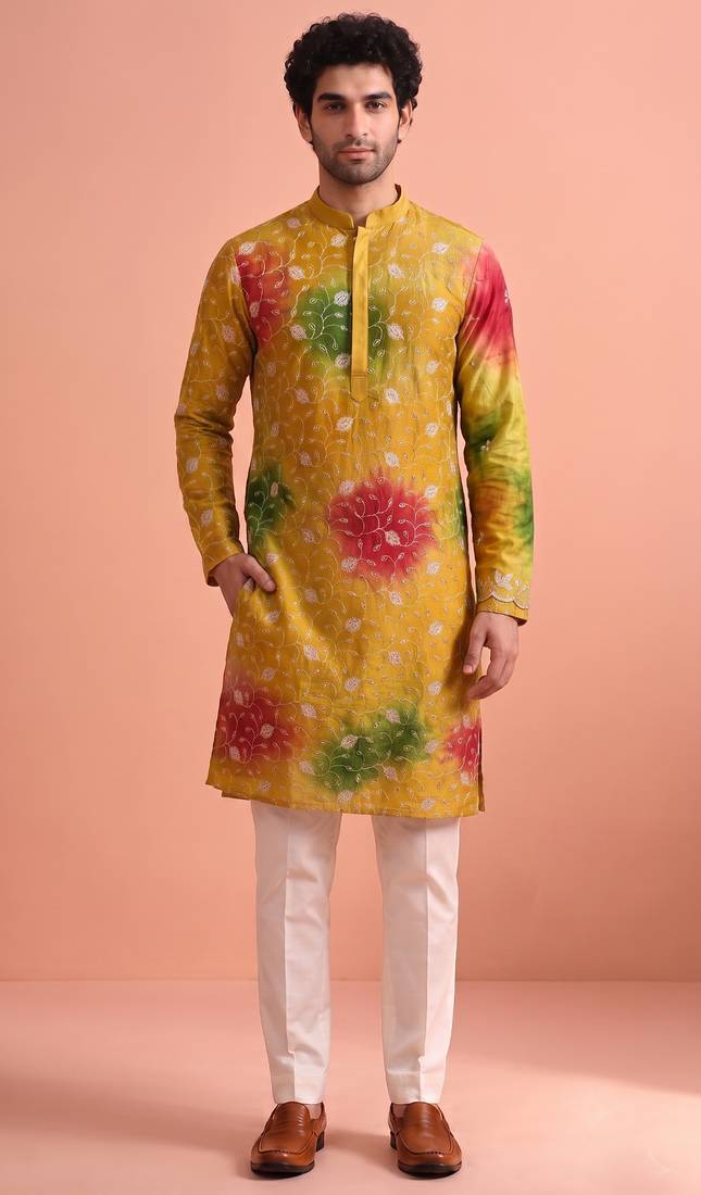 Men rangoli beads & thread work kurta set